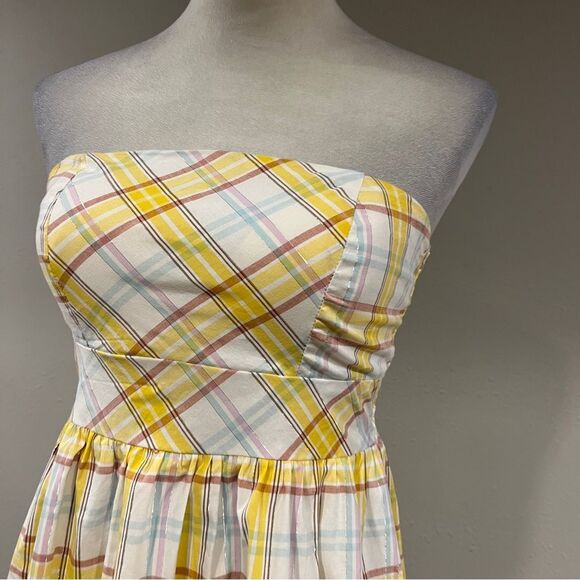 Strapless plaid Multicolor mini dress size extra small - Picture 2 of 13